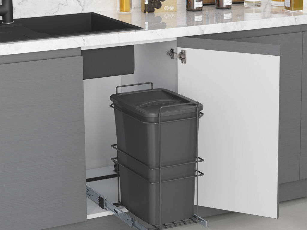 Contenitore Riciclaggio Emuca Con 2 Vasche Da 14 Litri - Fissaggio A Pavimento, Estrazione Automatica - Foto 4